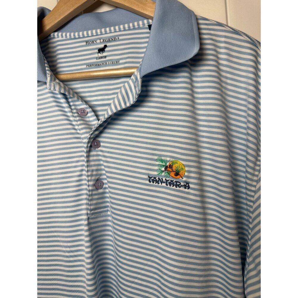 Horn Legend Mens Striped Polo Shirt Blue White Short Sleeve Golf Shirt, Large - Picture 3 of 11
